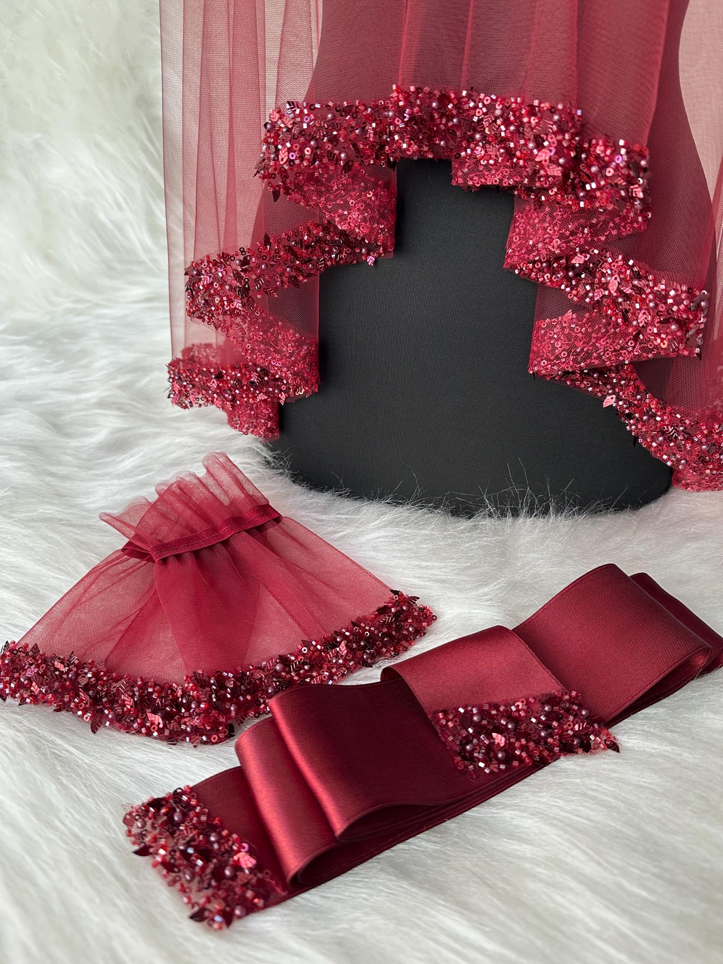 Henna Veil Hand-Beaded, Sash & Gloves Set – Luxurious, Sparkling Bridal Finery henna night favor