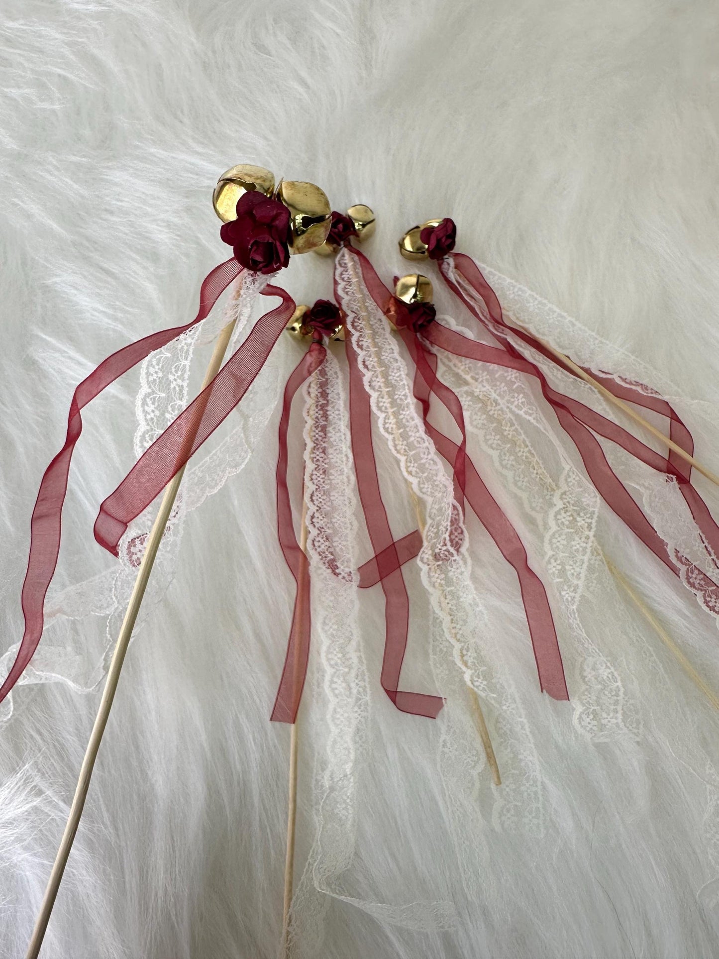 Bell Wands: Burgundy Ribbon & Lace, Henna Night Favors