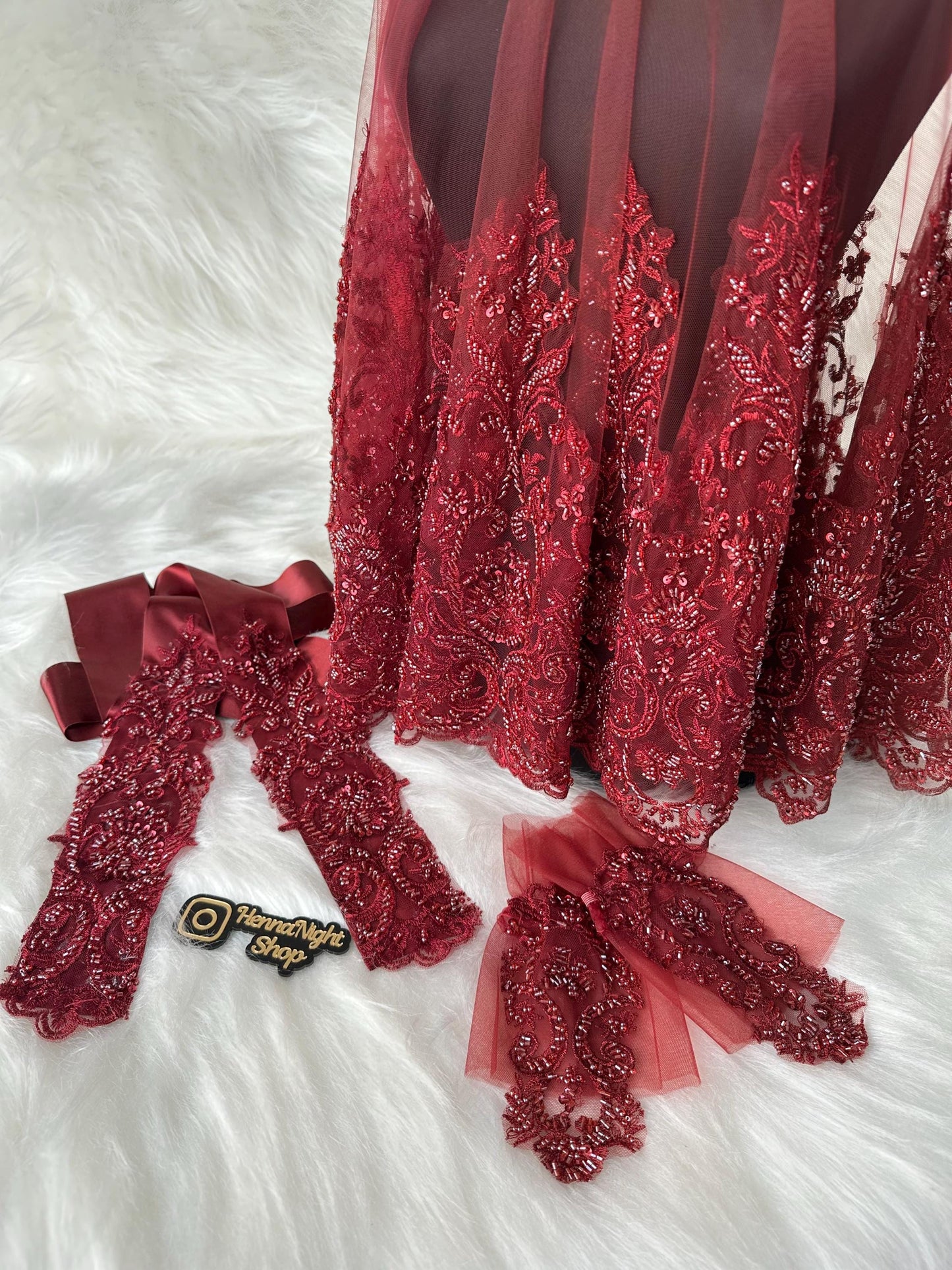 red henna veil with stones and beaded. also there are belt and gloves with properties