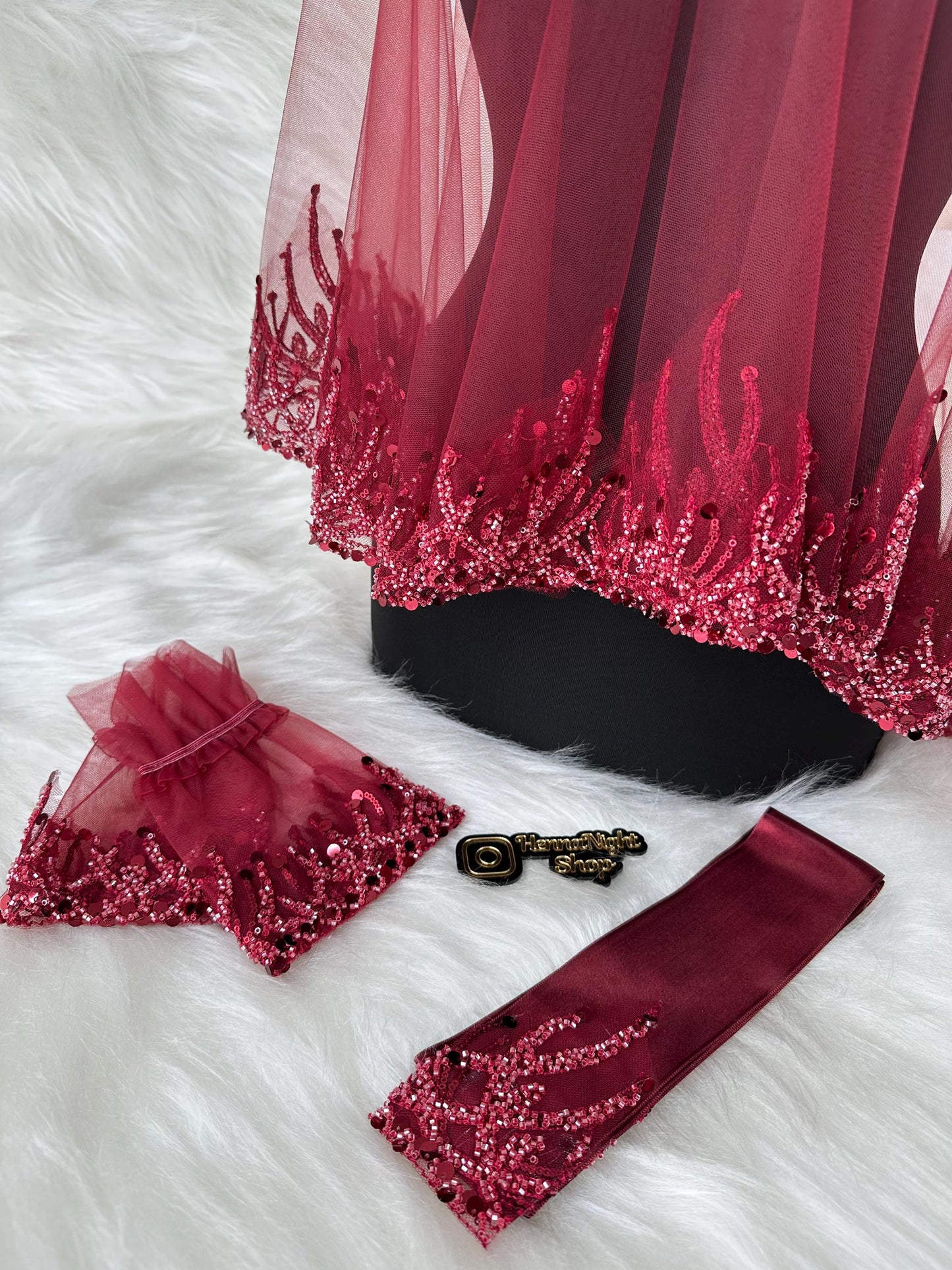 henna red veil flame pattern with gloves and belt