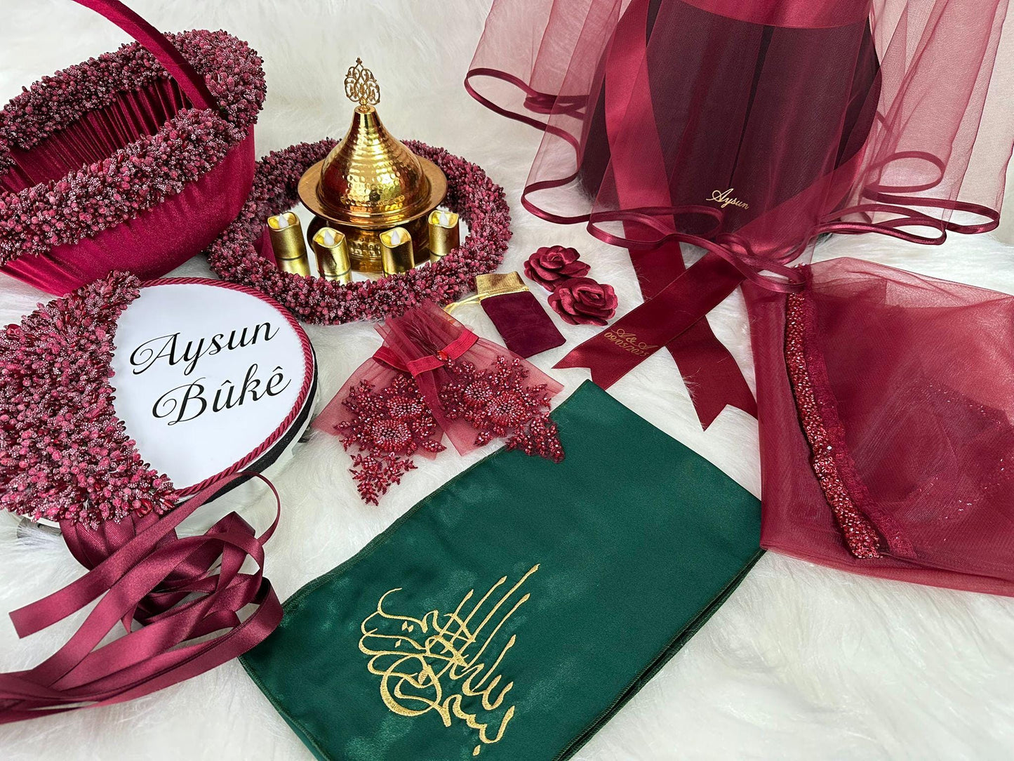 red veil belt tambourine basket and gloves for henna brides