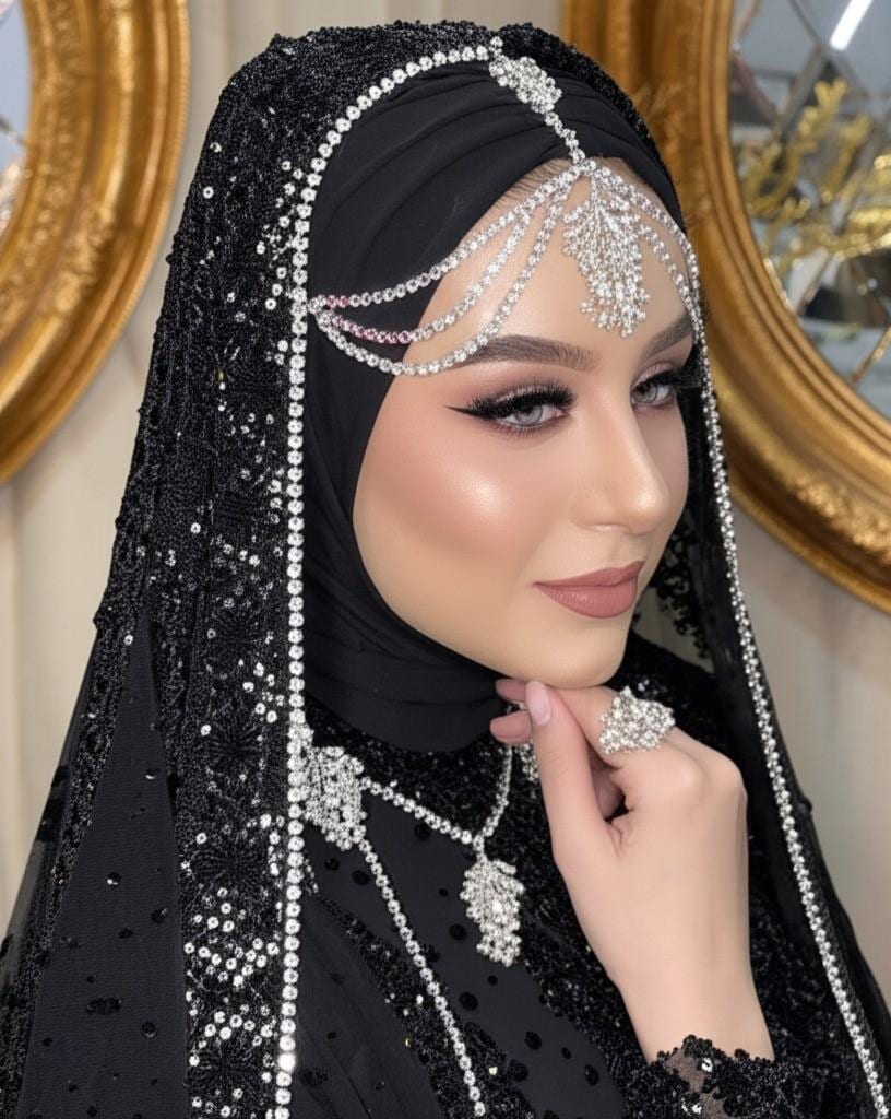 Red Crystal Henna Night & Wedding Forehead Jewelry with Matching Tiara – Economical, Shimmering Bridal Jewelry