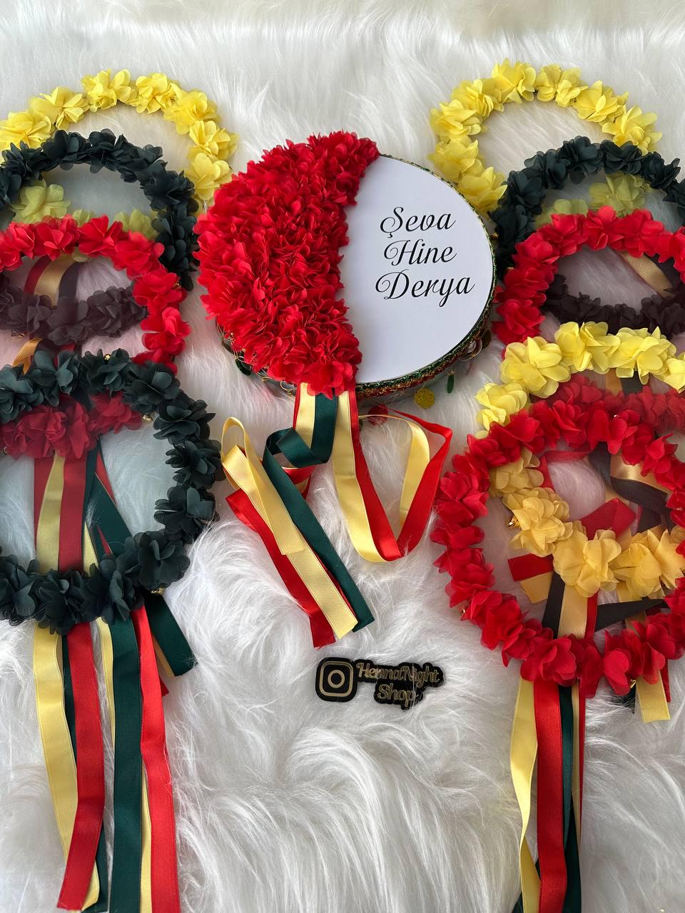 Handcrafted Kurdish Groom Set "Zava" Veil & Halay Handkerchief Set Tambourine