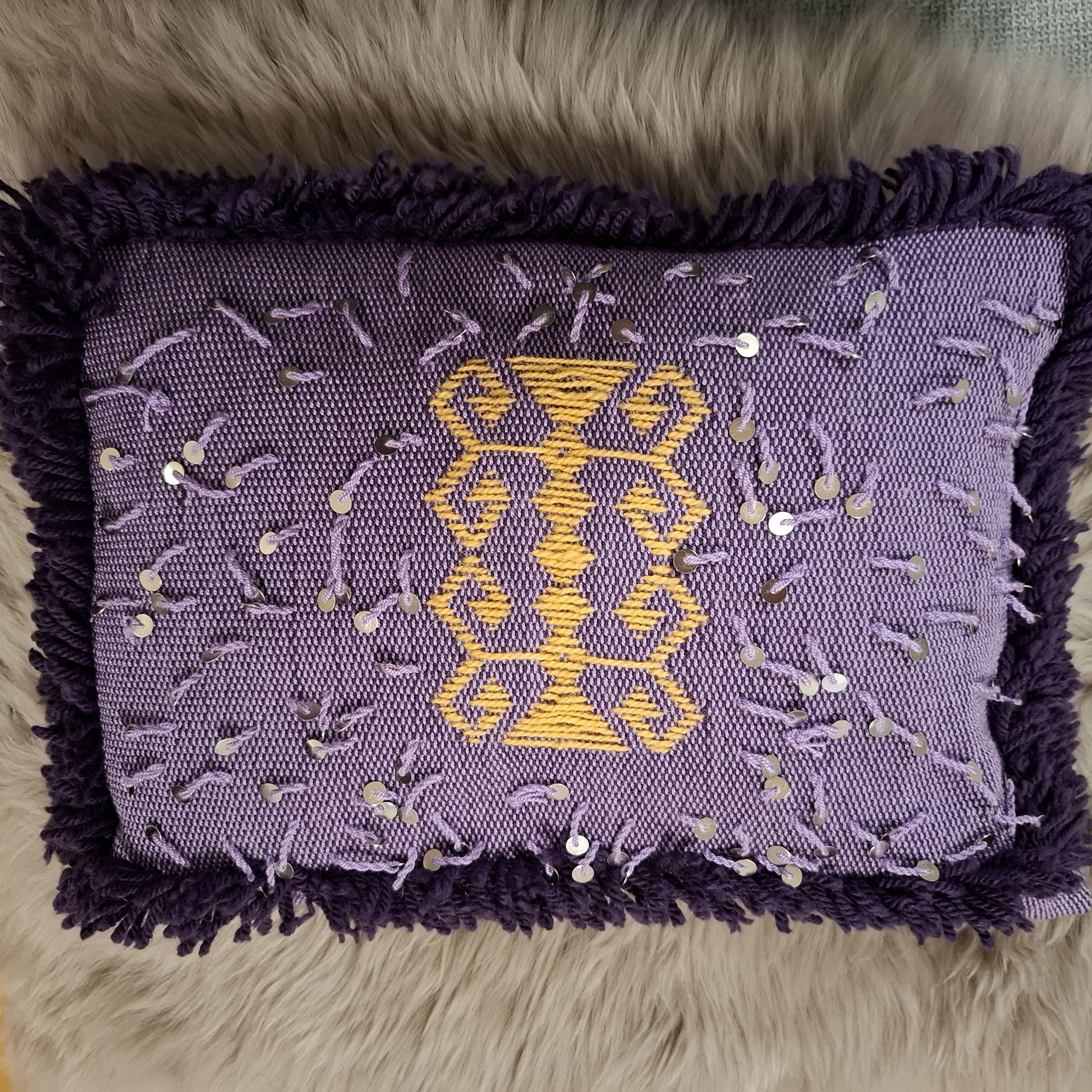 Handwoven Decorative Pillow Case with Fringe and Sequin Details – Boho-Chic Accent Cushion Cover