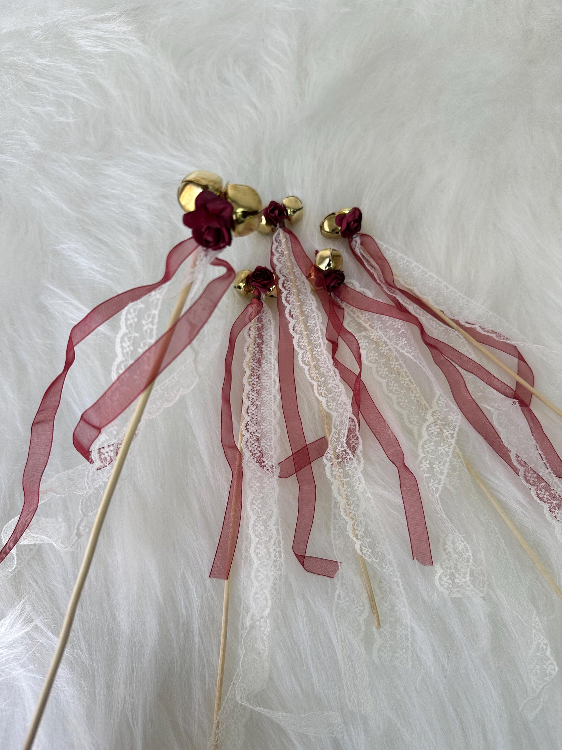 Bell Wands: Burgundy Ribbon & Lace, Henna Night Favors