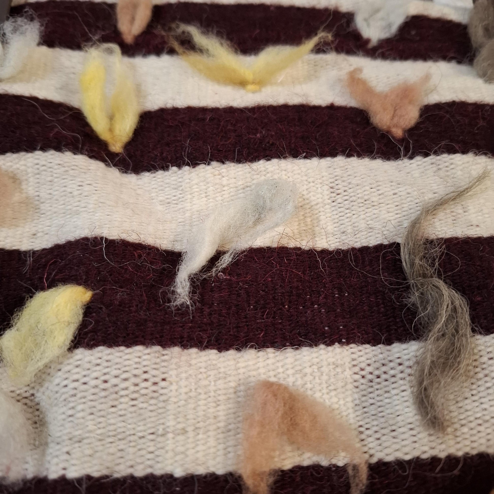 Handwoven Wool Striped Tote Bag with Tufted Felt Accents & Zipper