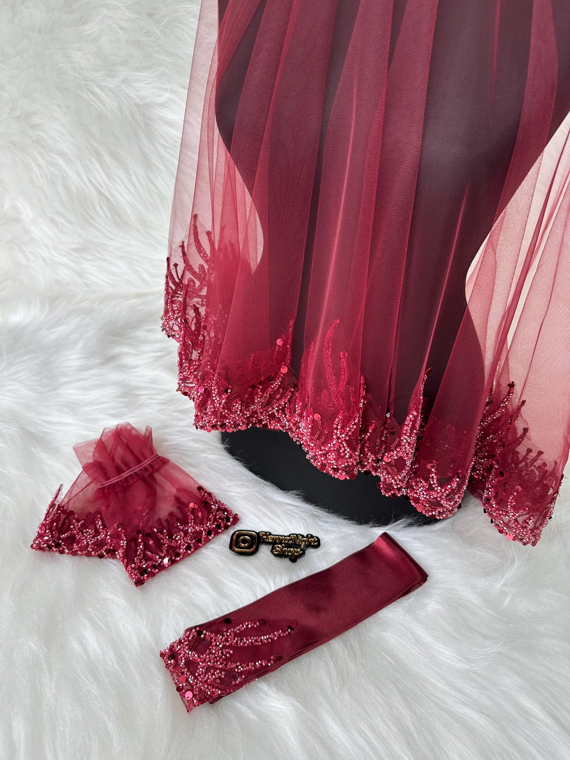 henna red veil flame pattern with gloves and belt