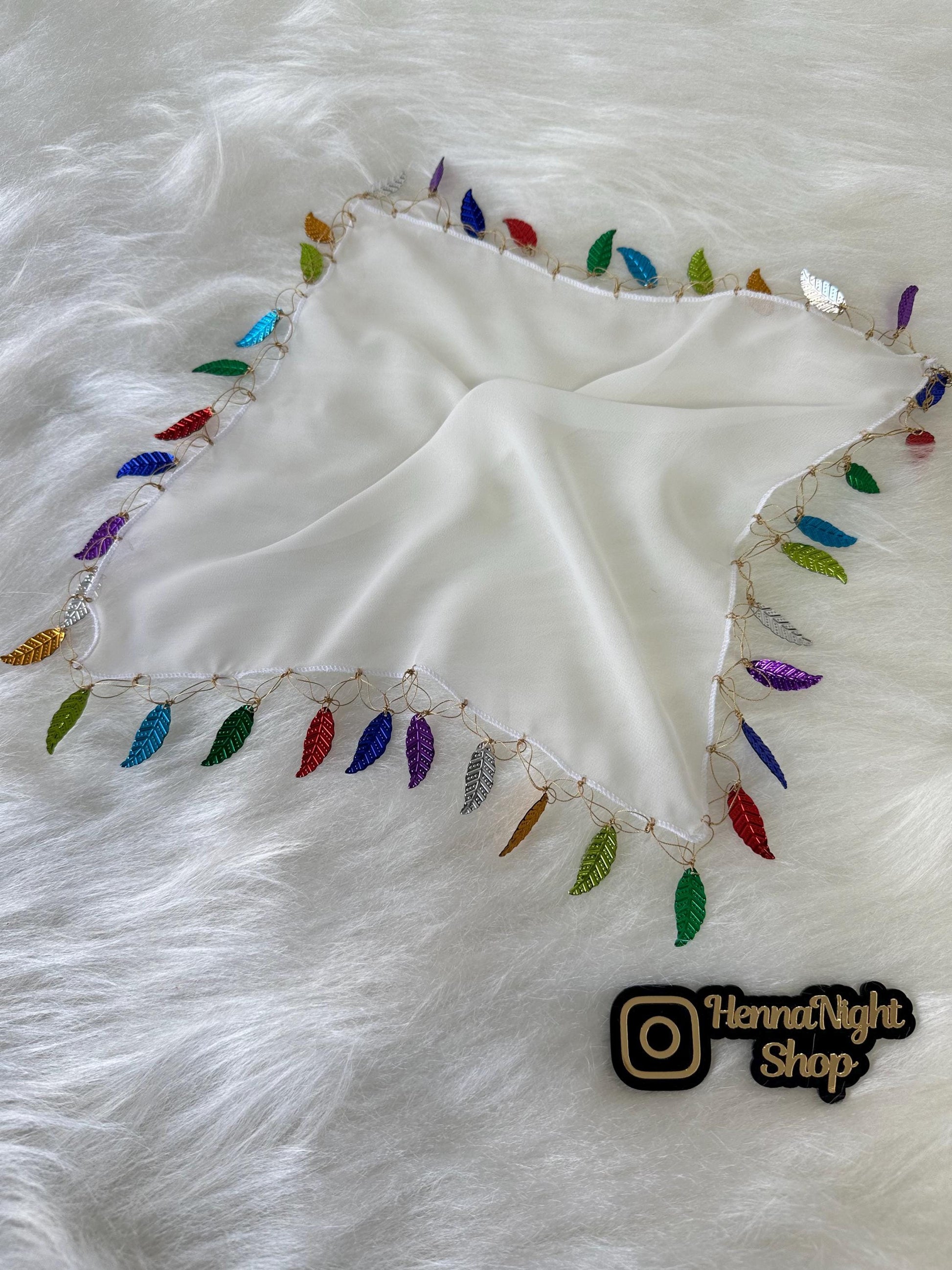 white henna handkerchief with loaves details