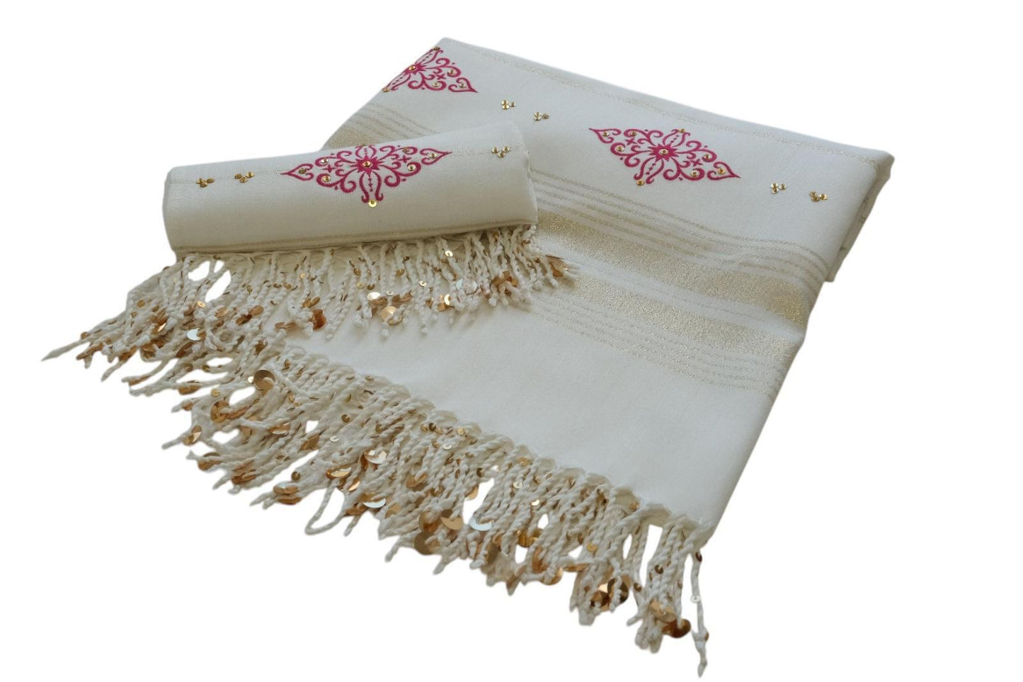 Turkish Bridal Hammam Pestemal: White Spa Towel with Gold Coins & Embroidery