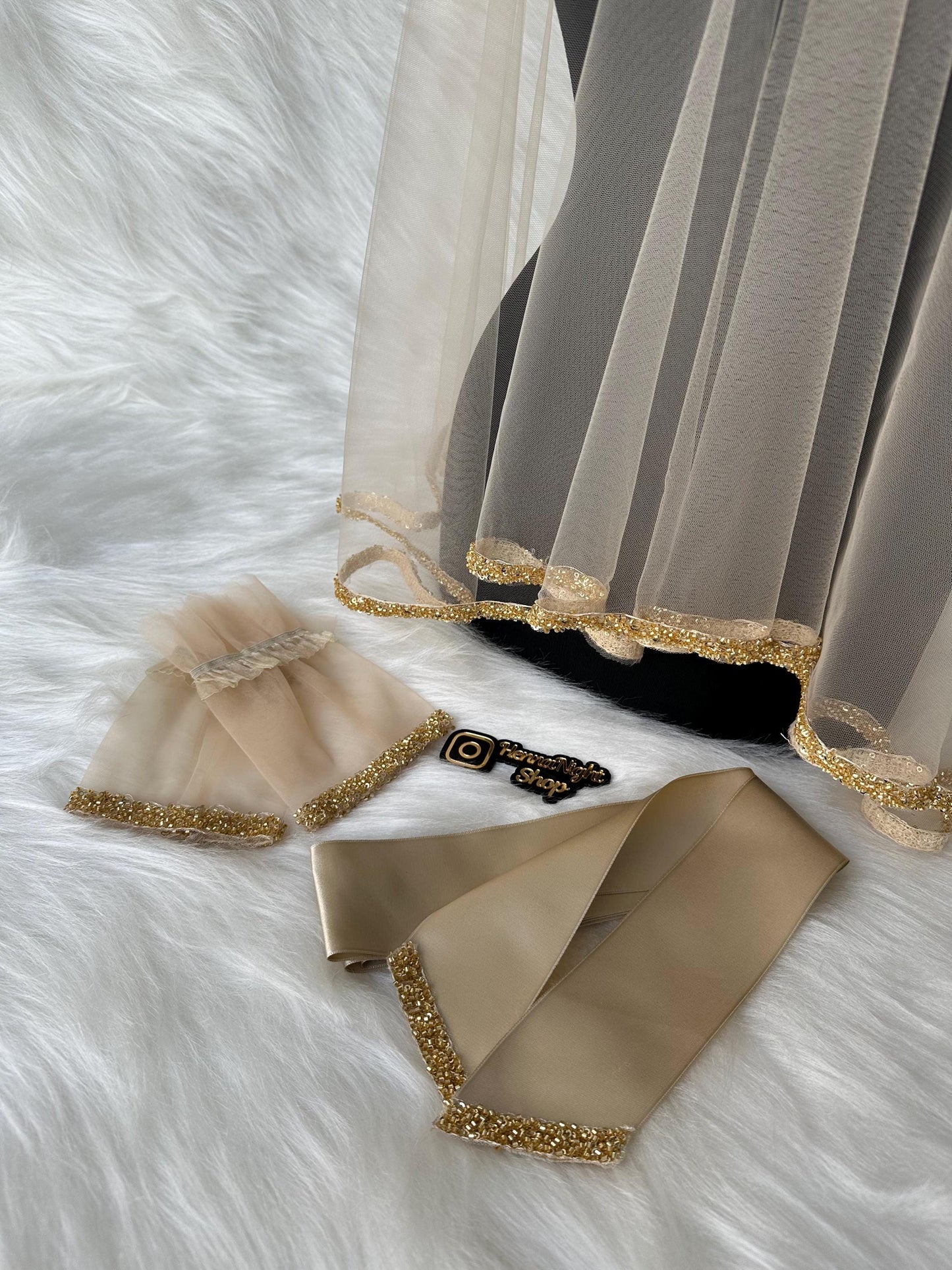 Beaded Henna Veil with Satin Sash: Emerald & Burgundy Kına Gecesi