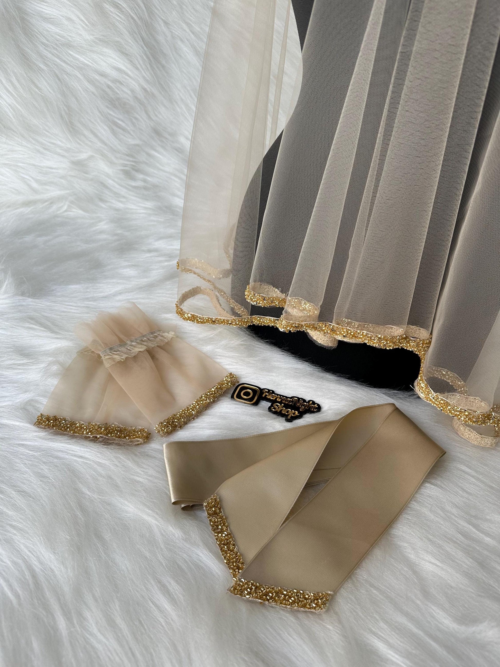 Beaded Henna Veil with Satin Sash: Emerald & Burgundy Kına Gecesi