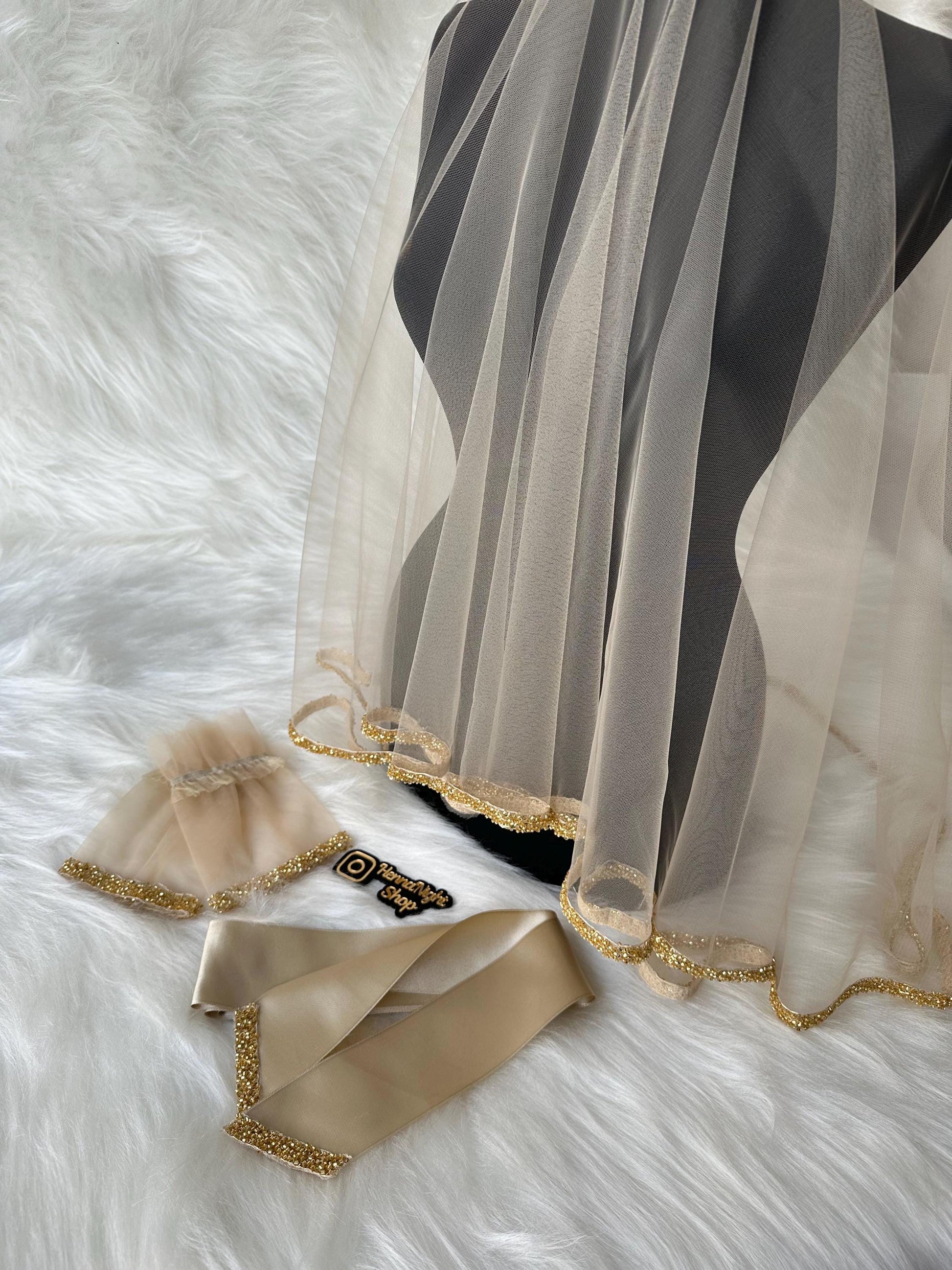 Beaded Henna Veil with Satin Sash: Emerald & Burgundy Kına Gecesi