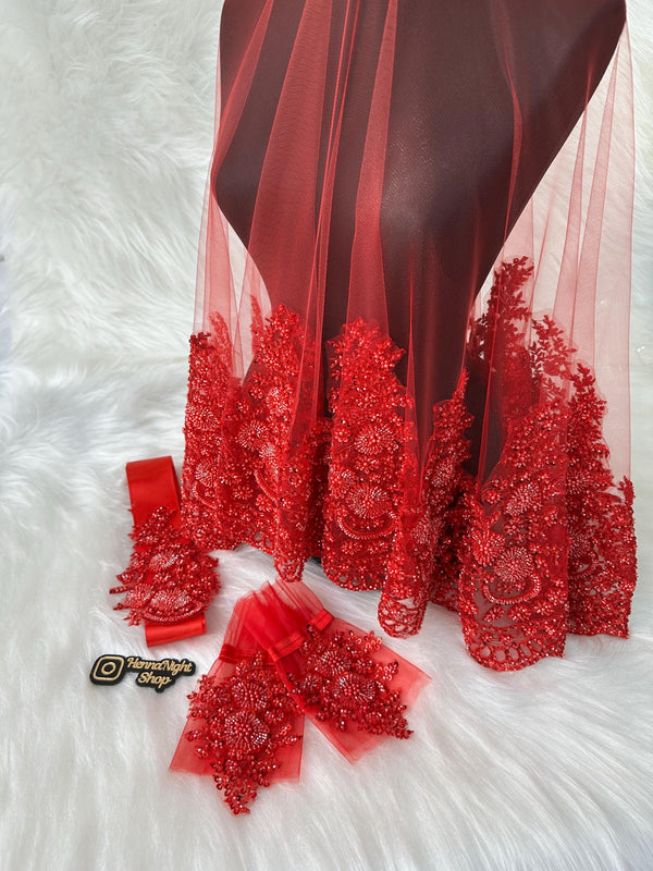 charming red henna veil gloves and belt