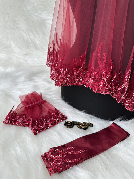 henna red veil flame pattern with gloves and belt