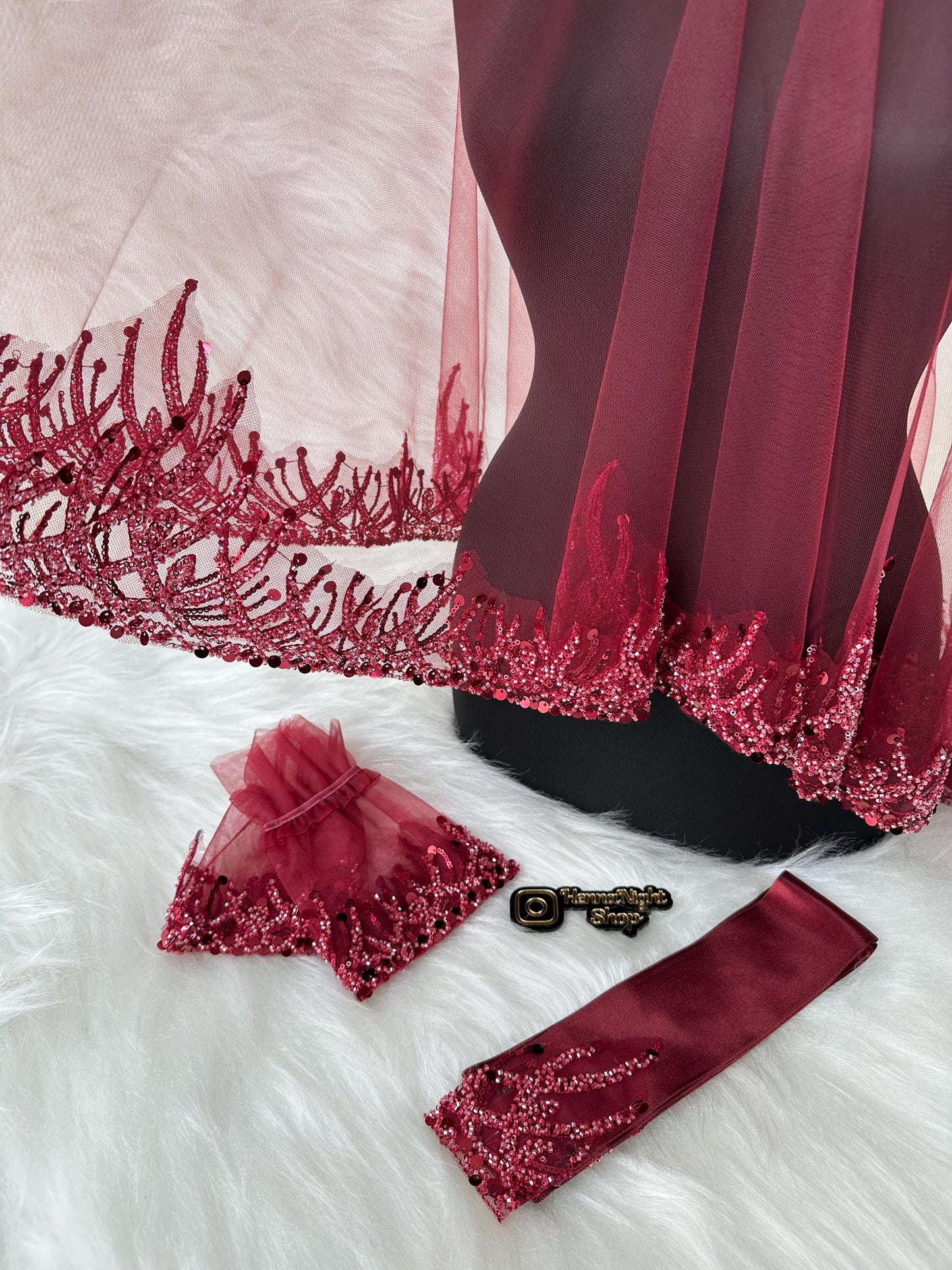 henna red veil flame pattern with gloves and belt