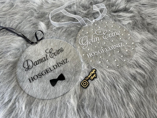 Two fancy Bridal Shower Plaques. They are designed for home decor sign for guest one for bride one for groom