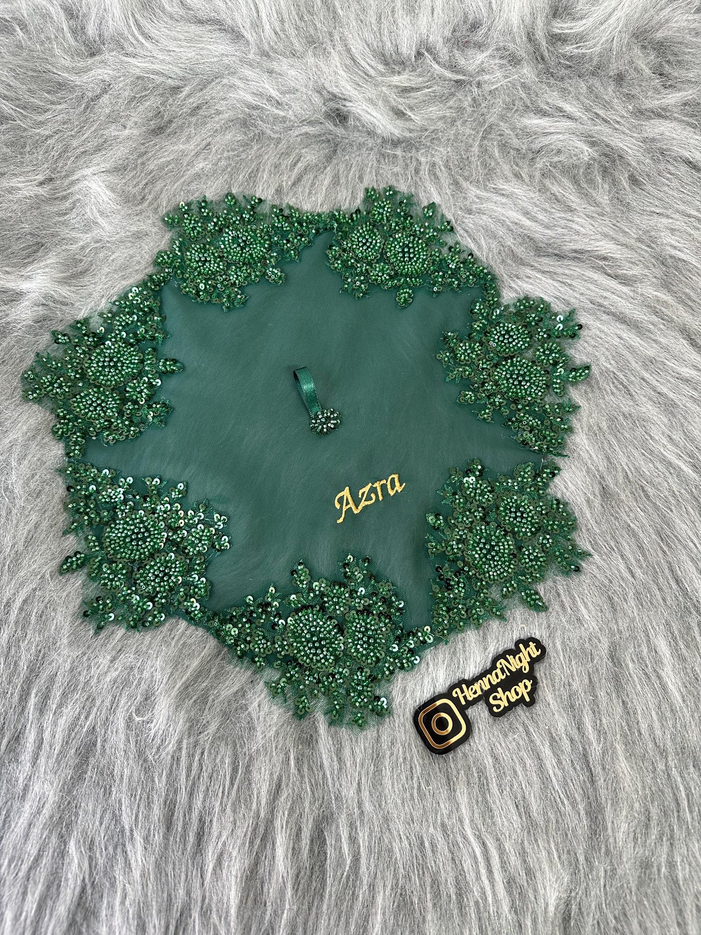 Personalized Henna Night Handkerchief: Red Satin Beaded Embroidery