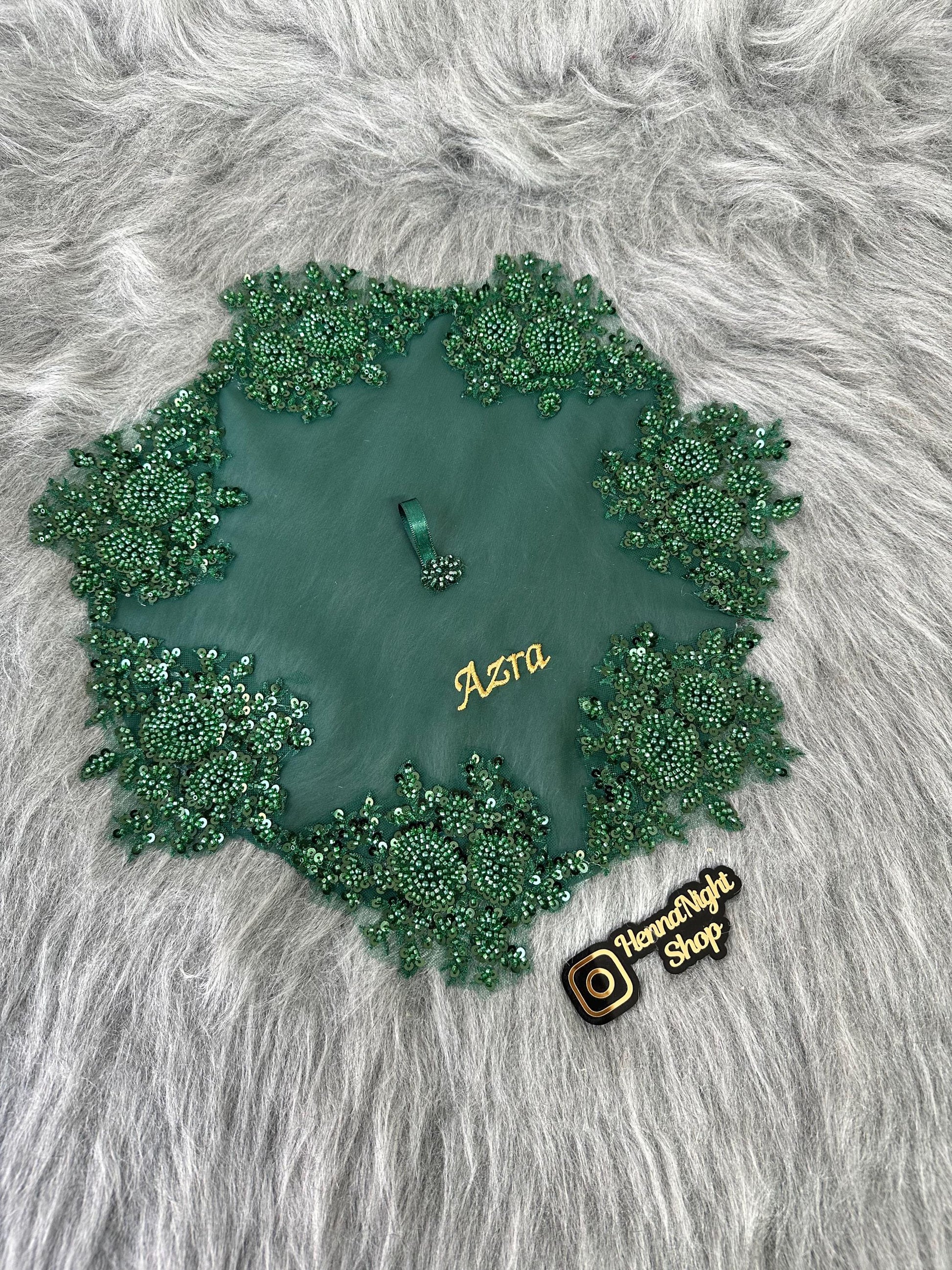 Personalized Henna Night Handkerchief: Red Satin Beaded Embroidery