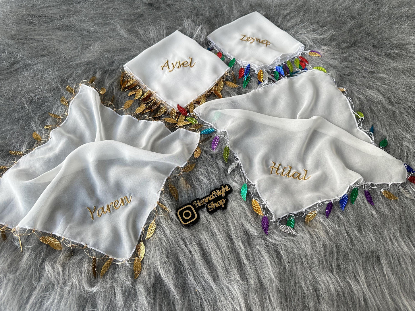 Handkerchief 'Personalized' Henna with Gold Leaf Trim | Kına Gecesi Halay Mendil