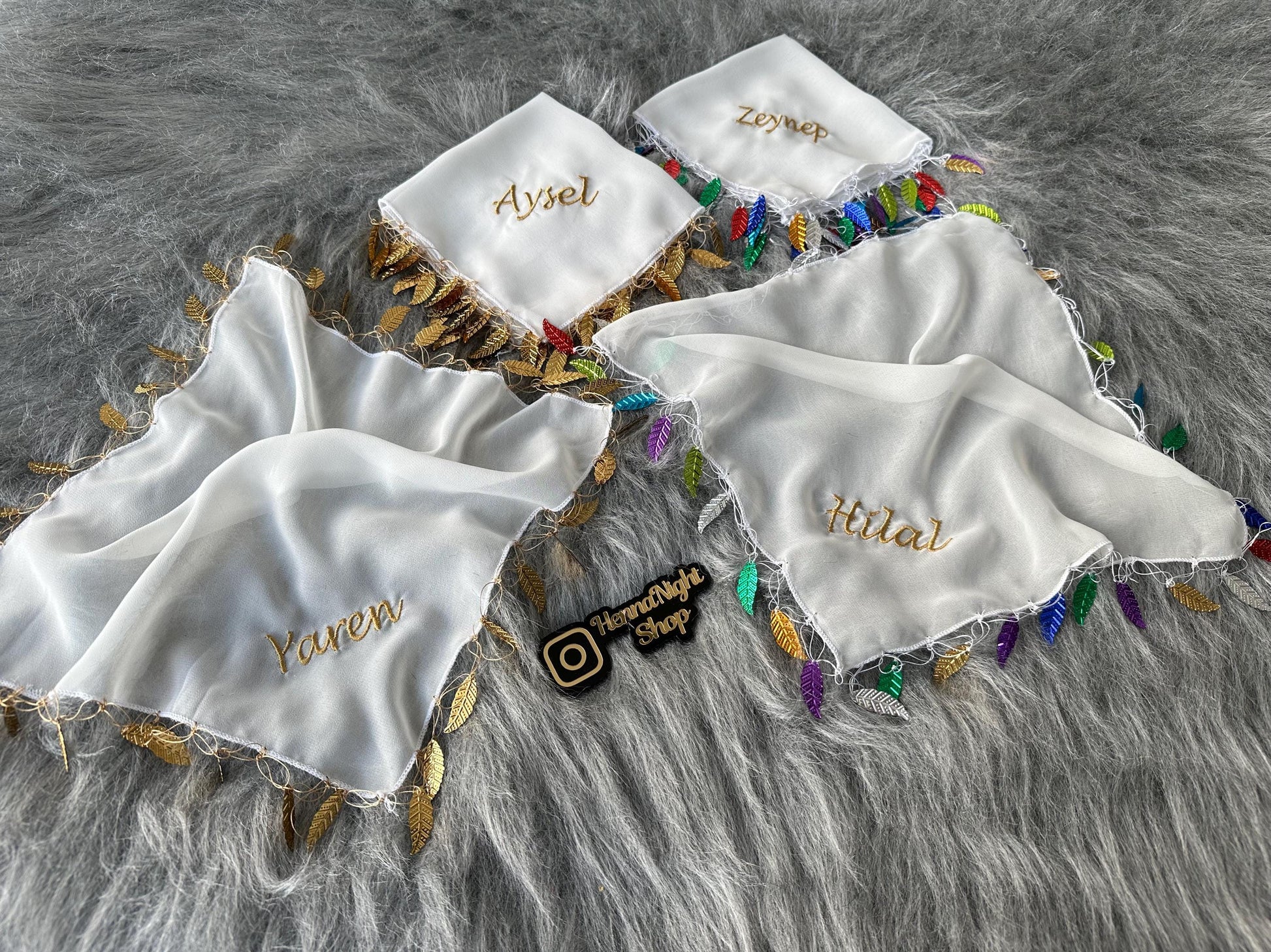 Handkerchief 'Personalized' Henna with Gold Leaf Trim | Kına Gecesi Halay Mendil