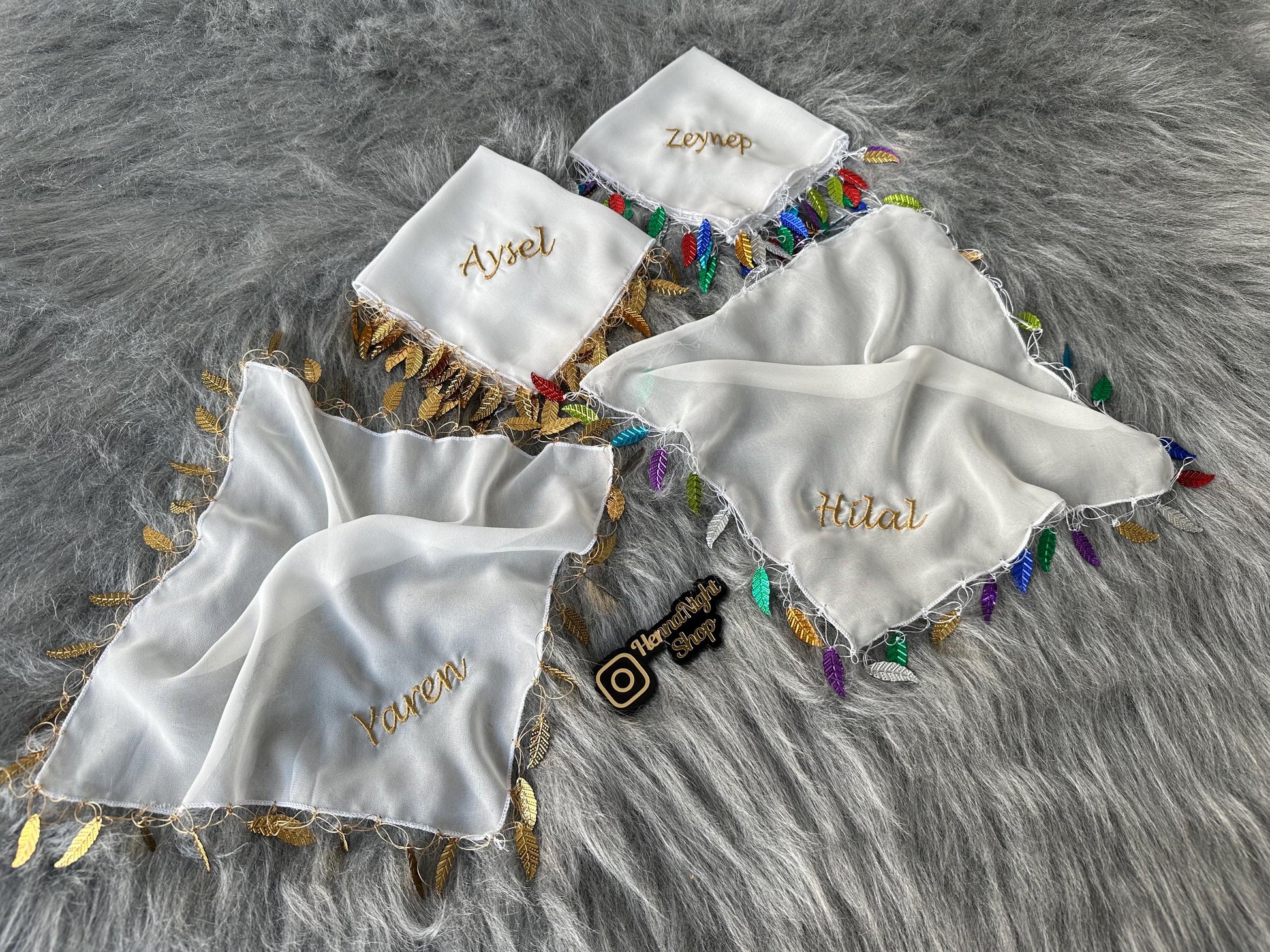 Handkerchief 'Personalized' Henna with Gold Leaf Trim | Kına Gecesi Halay Mendil
