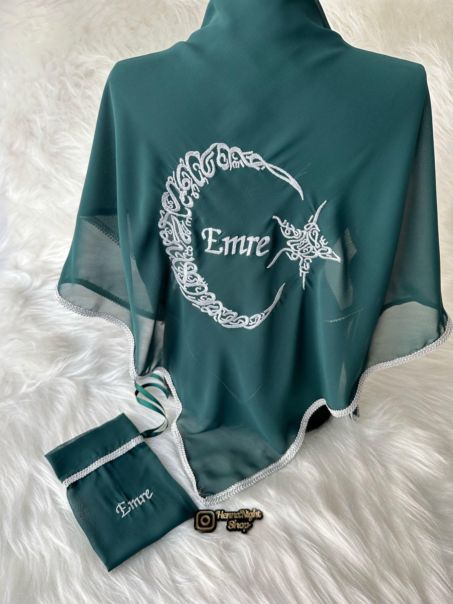 green groom veil personalized with crescent and name on it