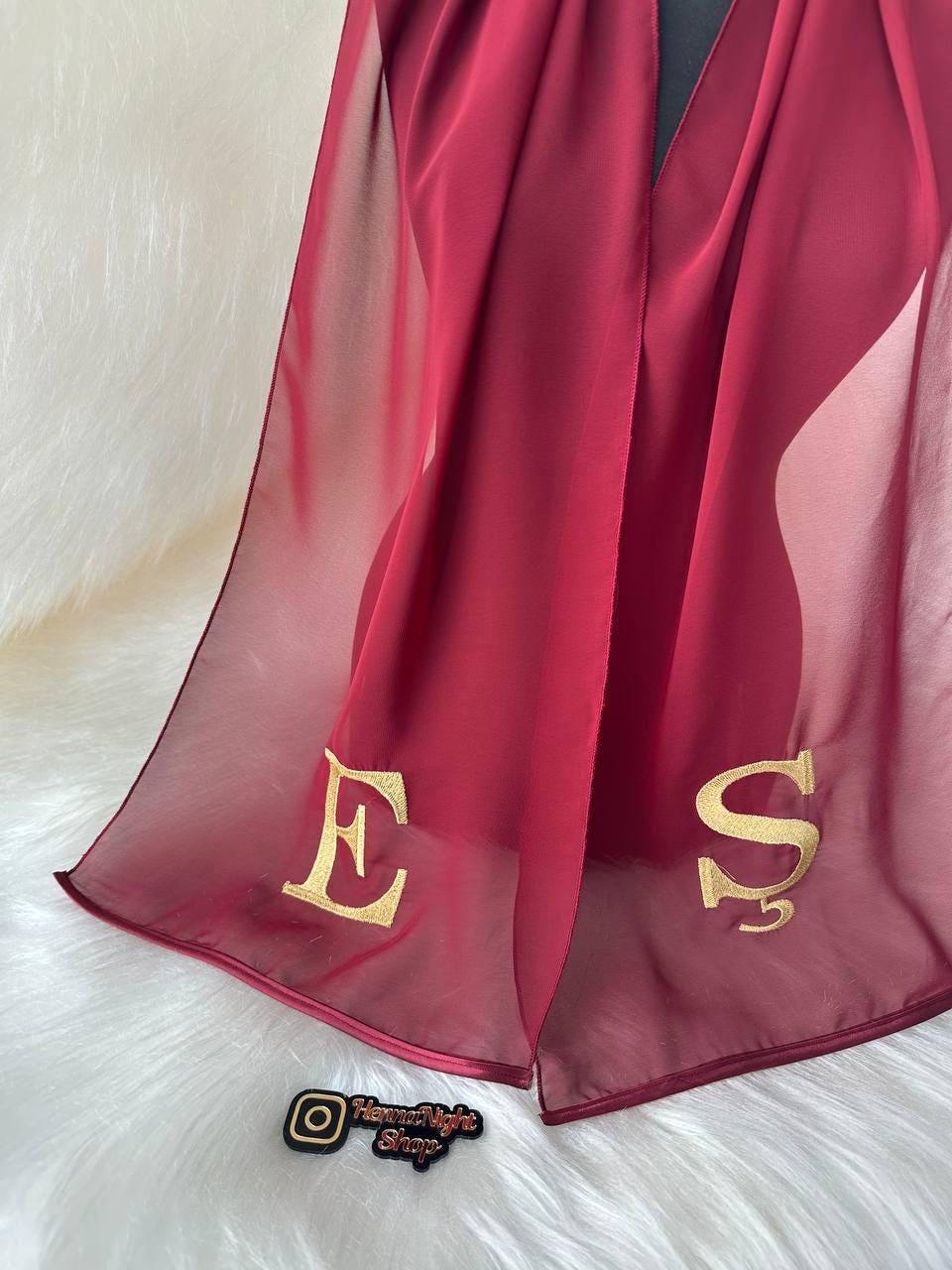 Henna Night Groom Scarf - Elegant Maroon Veil with Gold Embroidery
