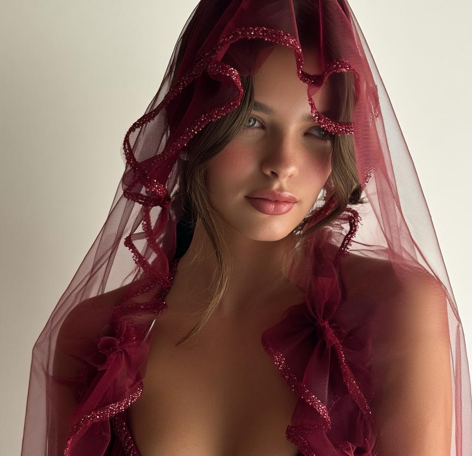 Beaded Henna Veil with Satin Sash: Emerald & Burgundy Kına Gecesi