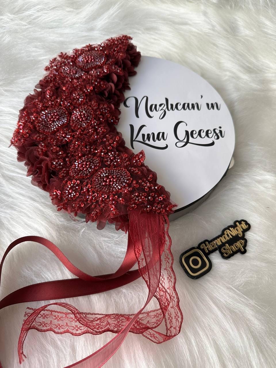 henna beaded tambourine with personalized text