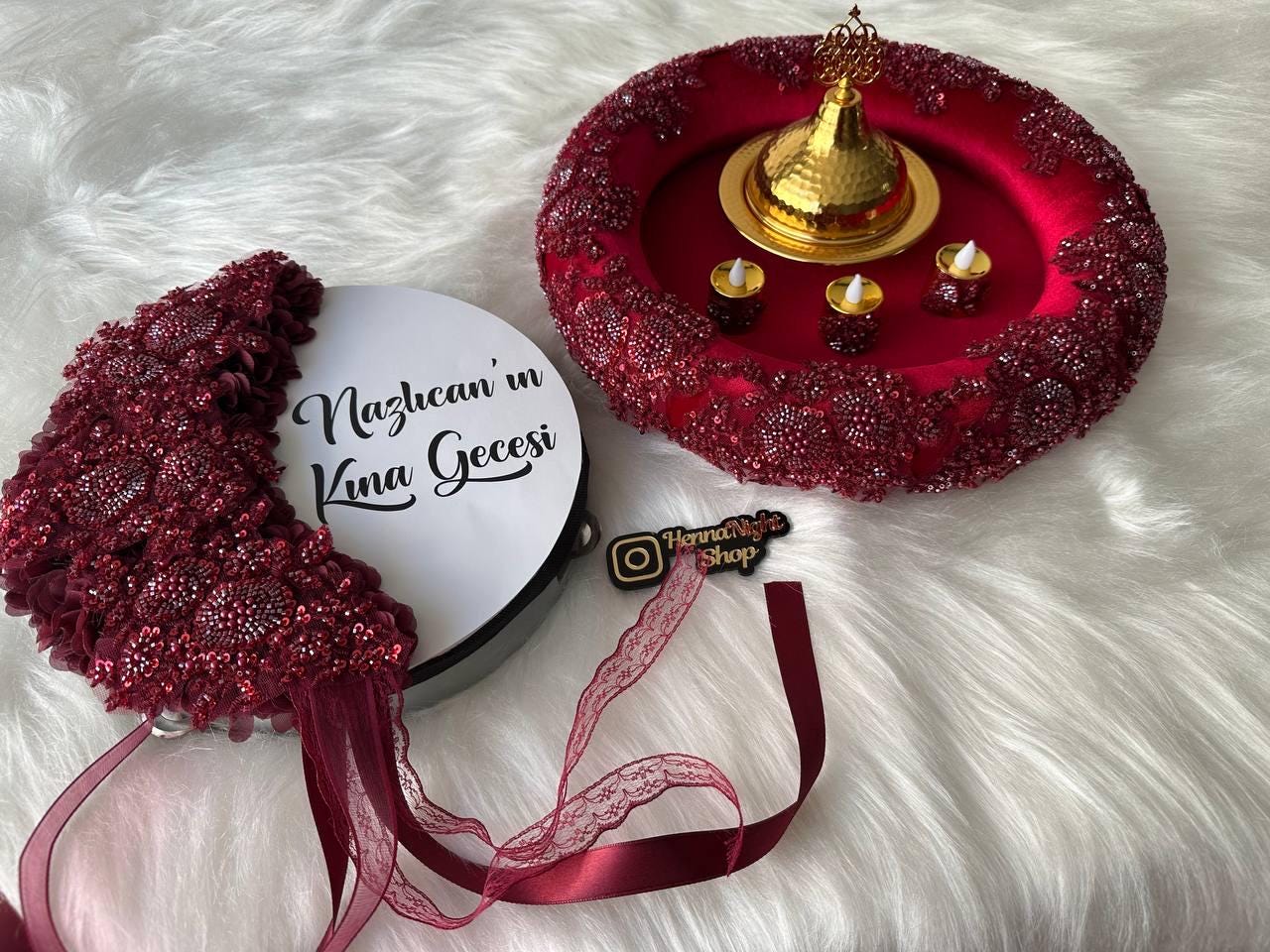 henna beaded tambourine and beaded henna tray