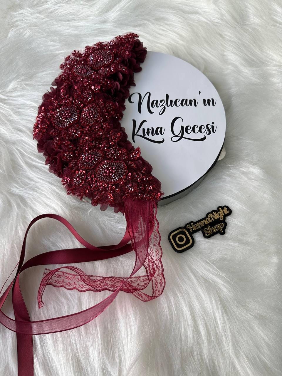 henna beaded tambourine with personalized text