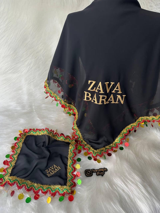 Handcrafted Kurdish Groom Set "Zava" Veil & Halay Handkerchief Set Tambourine