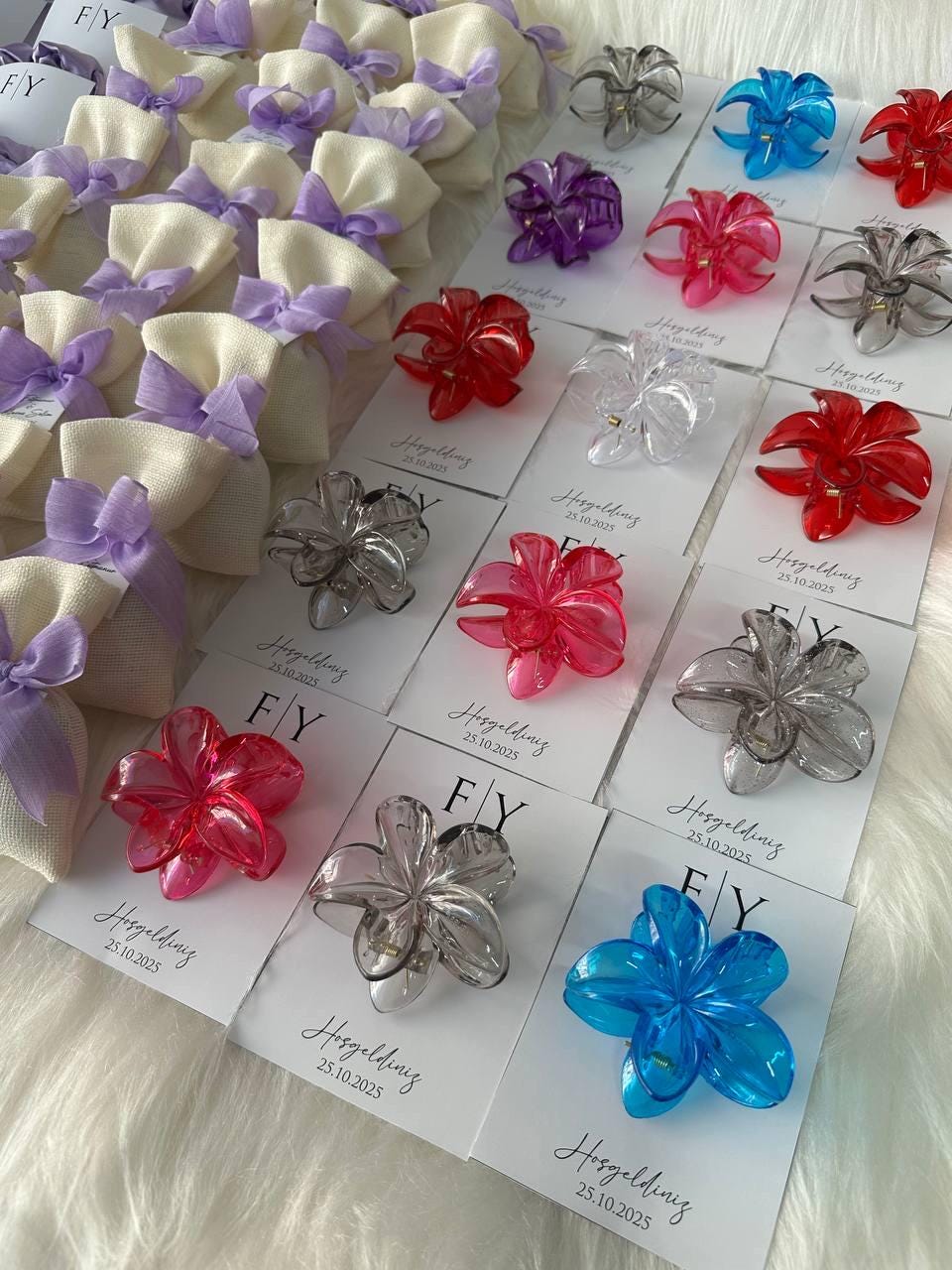 Personalized Flower Hair Clip Favor, Custom Name Tag, Party Gift
