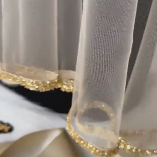 Beaded Henna Veil with Satin Sash: Emerald & Burgundy Kına Gecesi