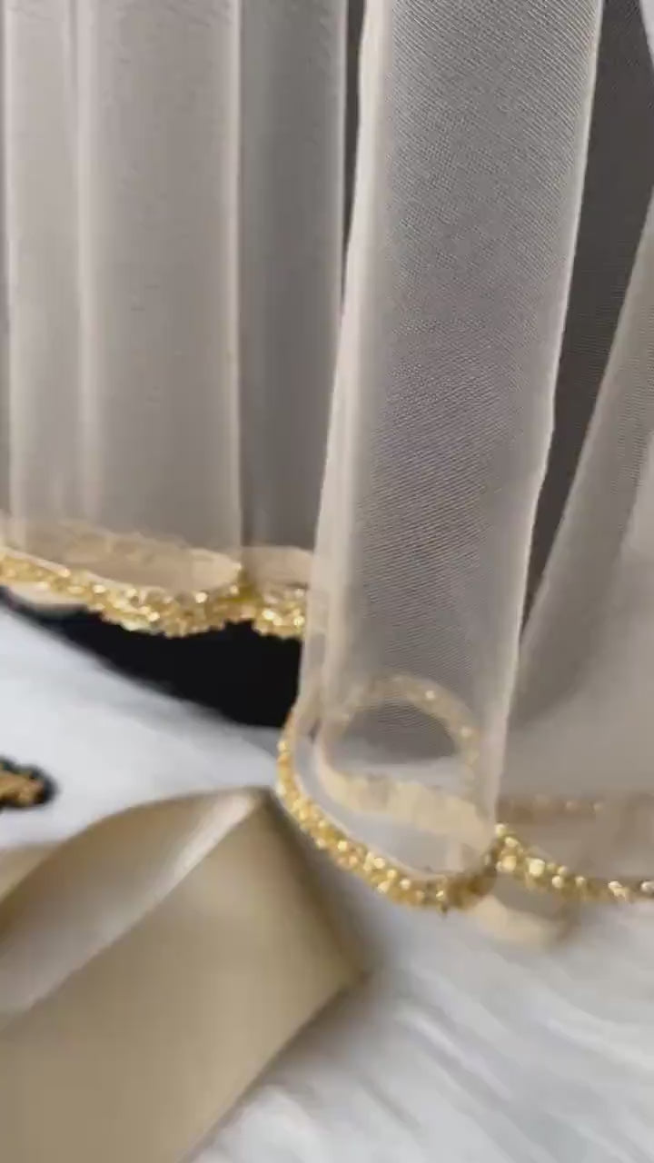 Beaded Henna Veil with Satin Sash: Emerald & Burgundy Kına Gecesi