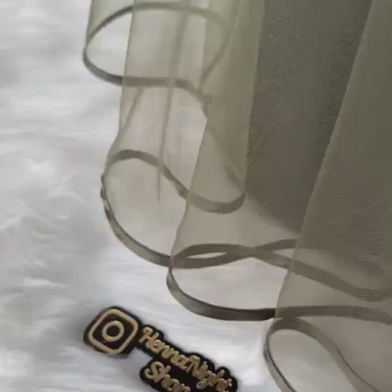 Champagne Tulle Henna Veil: Ribbon Edge, Minimalist Duvak