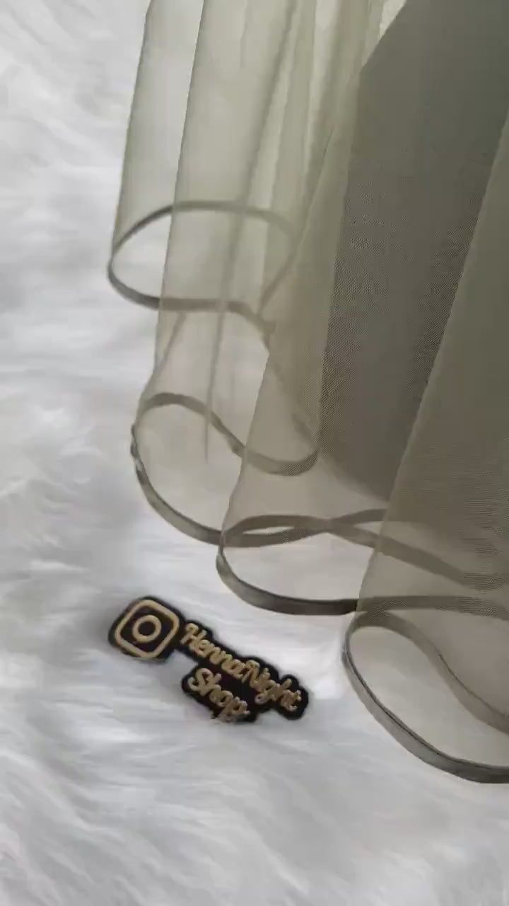 Champagne Tulle Henna Veil: Ribbon Edge, Minimalist Duvak