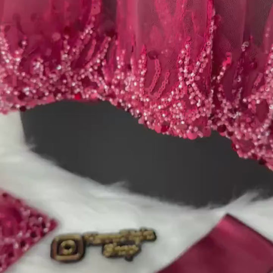 Henna Veil Set: Burgundy Flame-Pattern Beaded Kına Gecesi Bridal Veil with Belt & Gloves