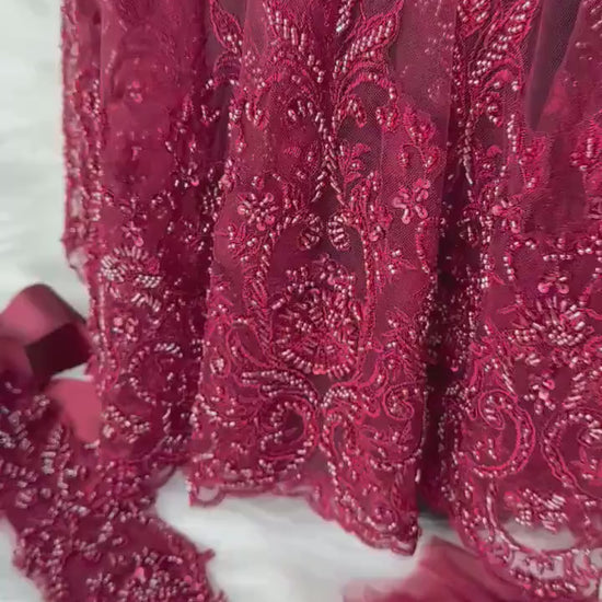 Handmade Henna Night Set | Burgundy Lace Belt, Gloves & Veil