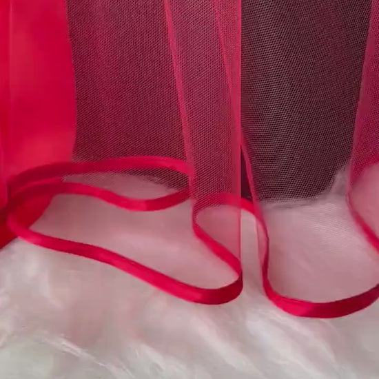 Henna Night Veil with Satin Bow Red Ribbon-Edged | Kına Gecesi Favors | Kırmızı Duvak