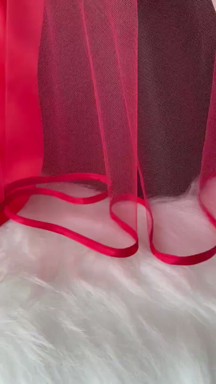 Henna Night Veil with Satin Bow Red Ribbon-Edged | Kına Gecesi Favors | Kırmızı Duvak