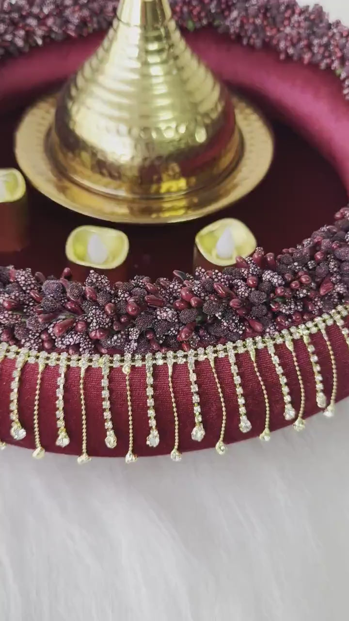 Henna Tray with Gold Dome & Beaded Luxurious Burgundy Velvet kınagecesi tepsi