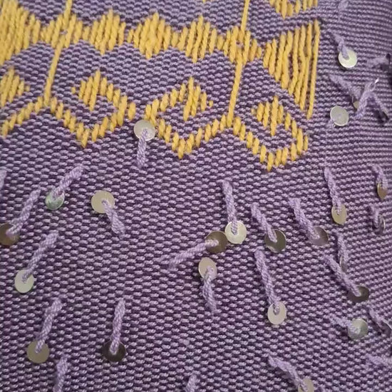 Handwoven Decorative Pillow Case with Fringe and Sequin Details – Boho-Chic Accent Cushion Cover