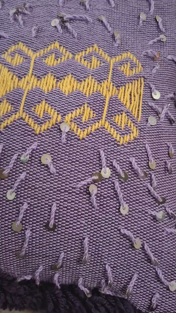 Handwoven Decorative Pillow Case with Fringe and Sequin Details – Boho-Chic Accent Cushion Cover